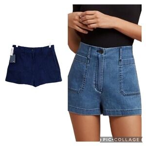 NWT Aritzia Wilfred Free Naves Shorts High Rise Dark Indigo 100% Cotton Size 10